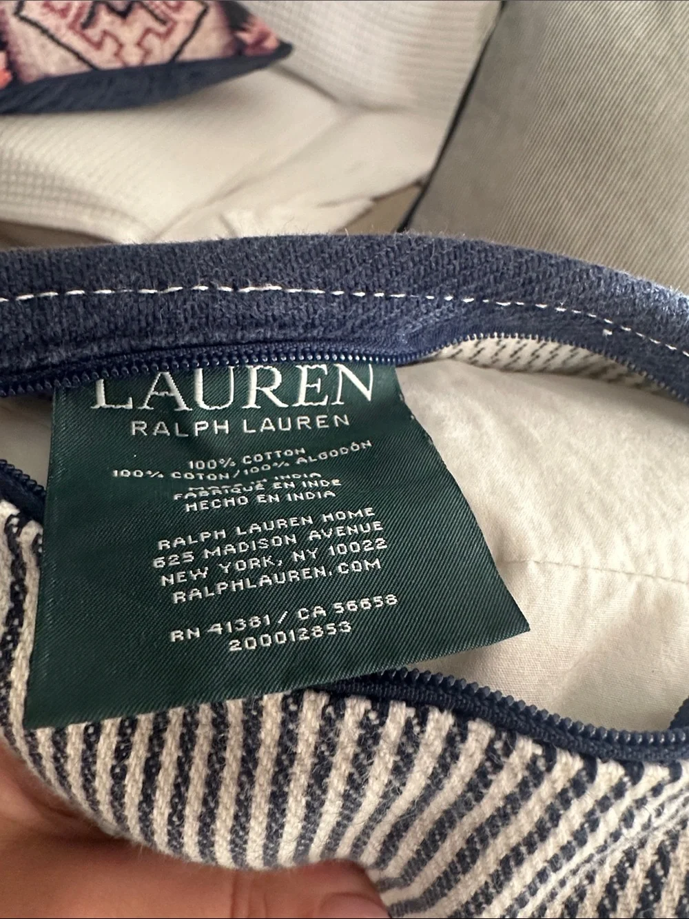 Ralph Lauren Navy and White Striped Accent Pillow Pair Beach Nautical vibe